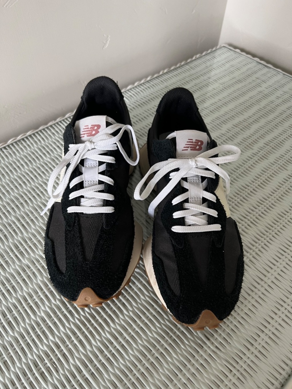 New Balance Black White Gum Retro 327 Runner Sneakers
